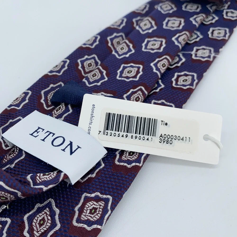 Eton Tie Men One Size Multi Patterned Silk Classic Luxury Necktie Italy Made NWT